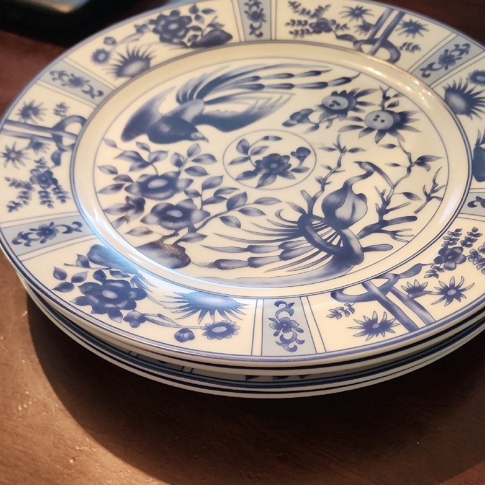 Vintage Blue & White Heron Plate – Asian Chinoiserie Willow Dynasty Style (1990s - Picture 3 of 3